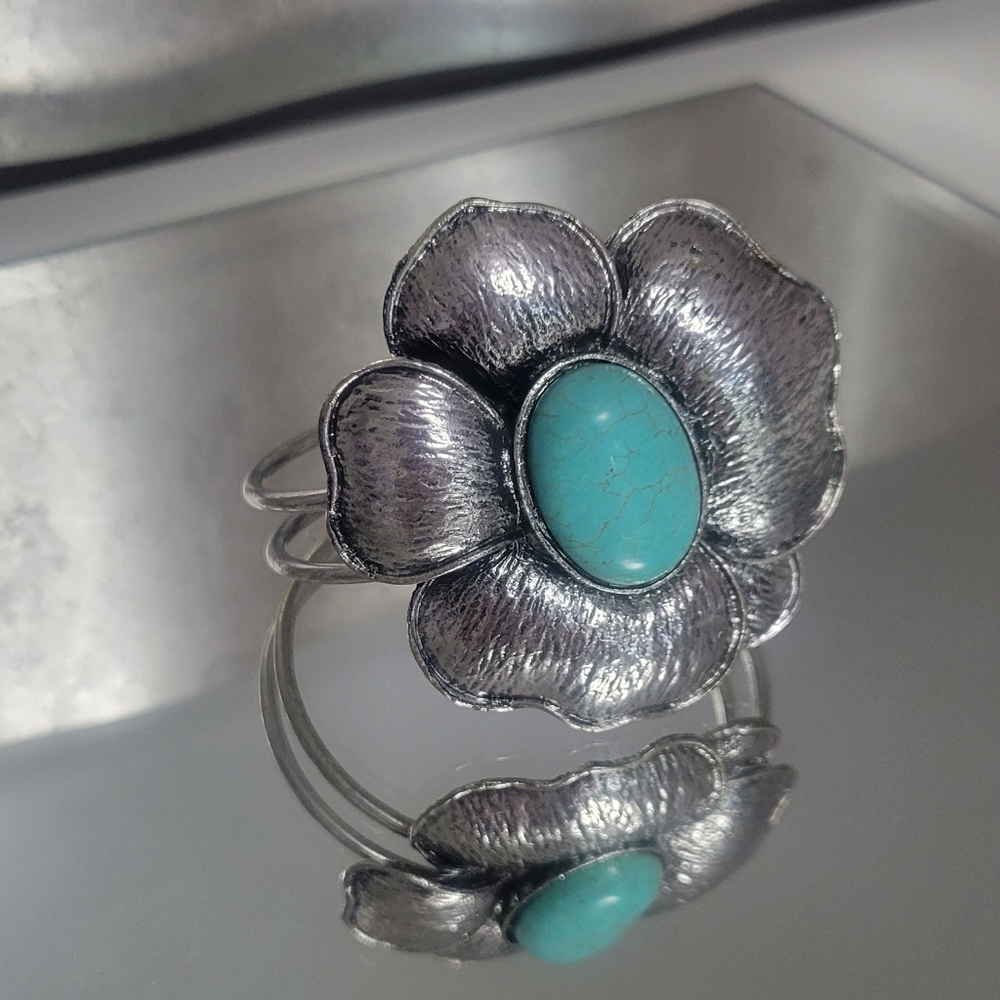 Large silver and turquoise costume bracelet